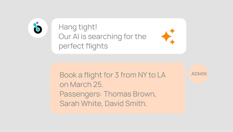 The AI searching for the right flights for three passengers from a typed request