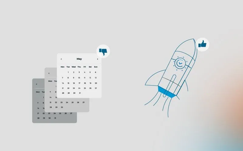 A slow calendar of integration work beside a rocket launching